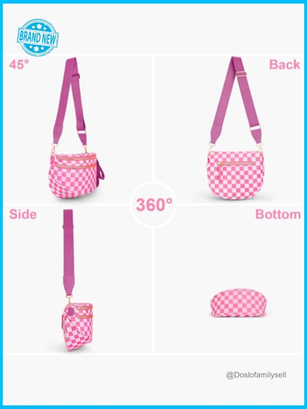 Checkered Nylon Crossbody Bum Bag Adjustable Strap Travel Everyday Purse - Picture 6 of 7
